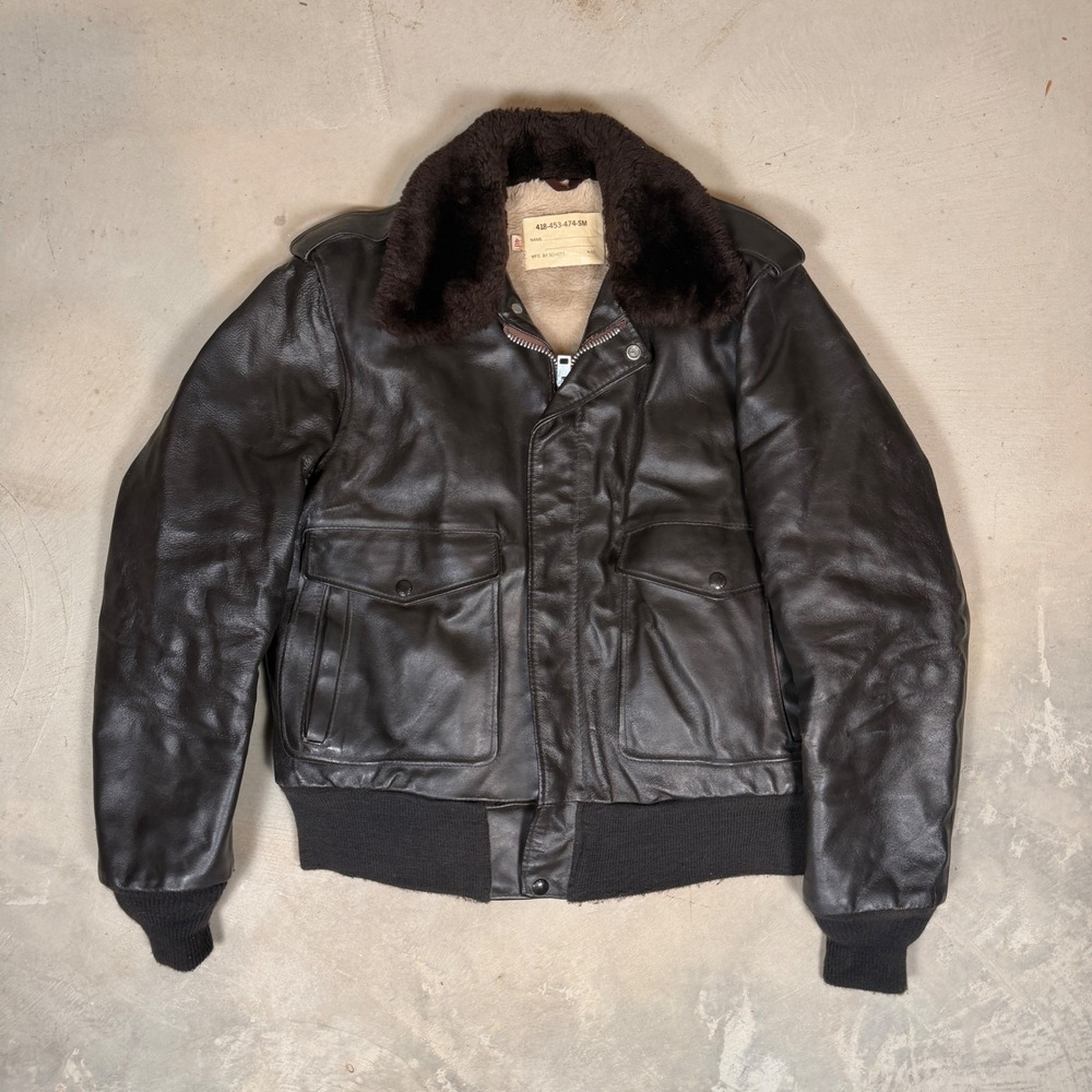 Schott NYC Vintage Leather Flight Bomber Jacket Brown Emar zip 40 Made in USA